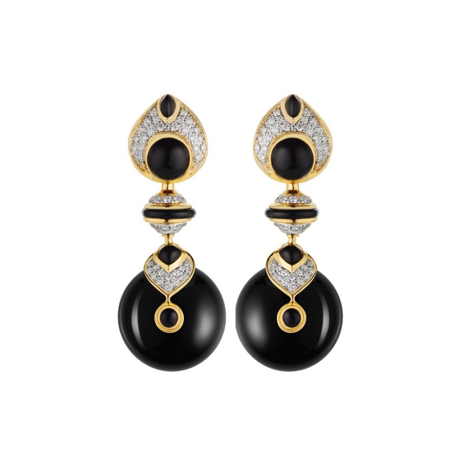 Jewelry Marina B | Round Black Jade & Diamond Pneu Earrings