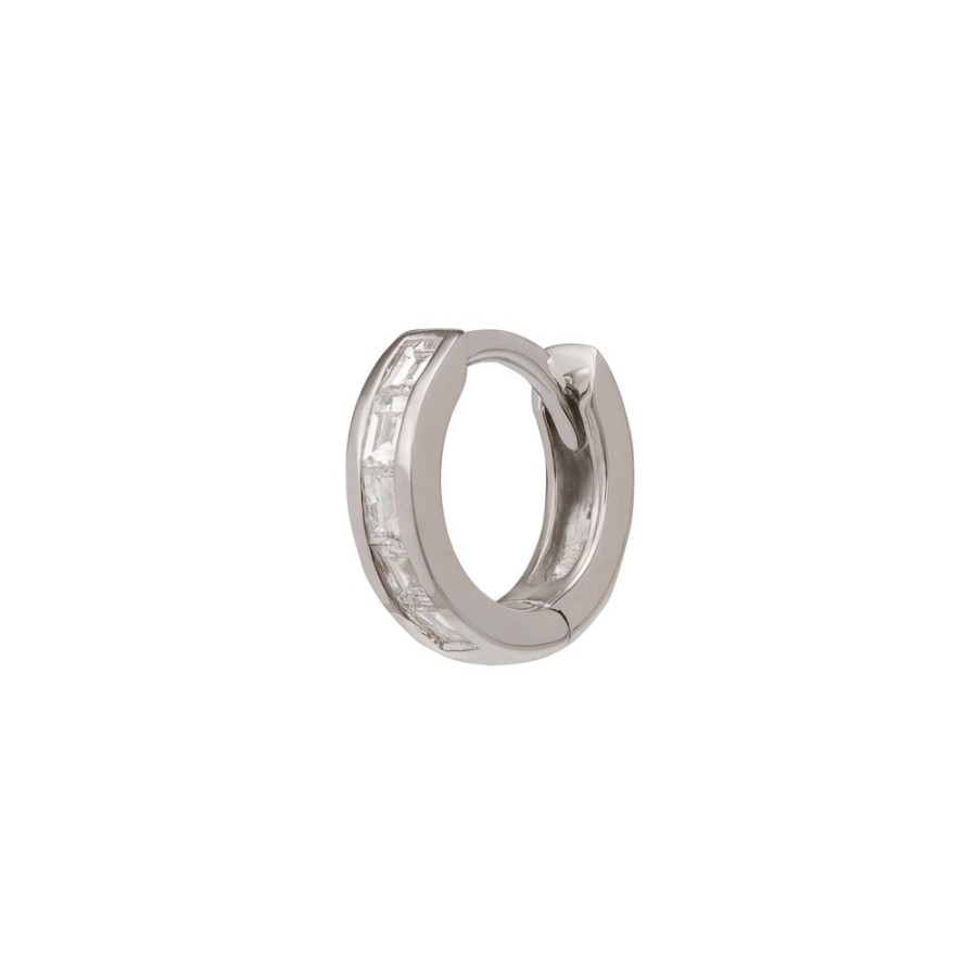 Jewelry Trouver | Half Baguette Huggie 6.5Mm - White Gold