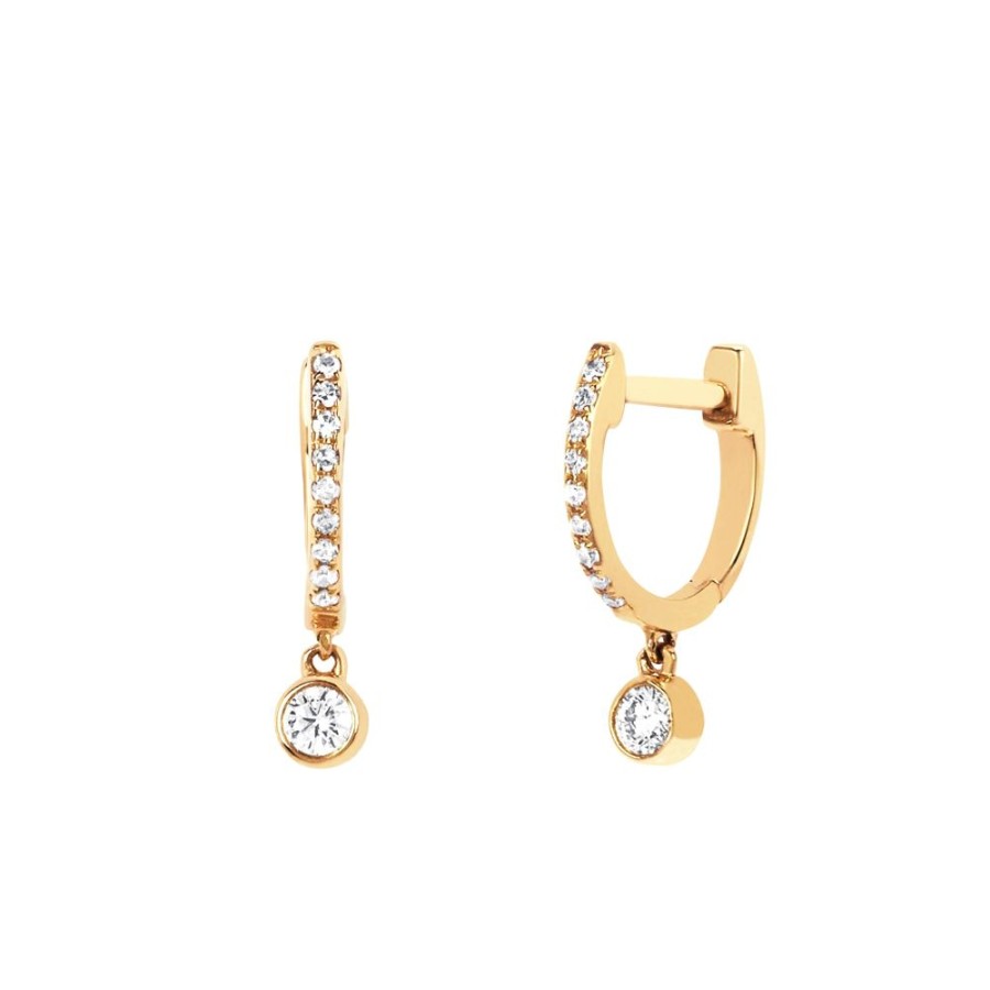 Jewelry EF Collection | Mini Pave Huggie Bezel Drops - Yellow Gold