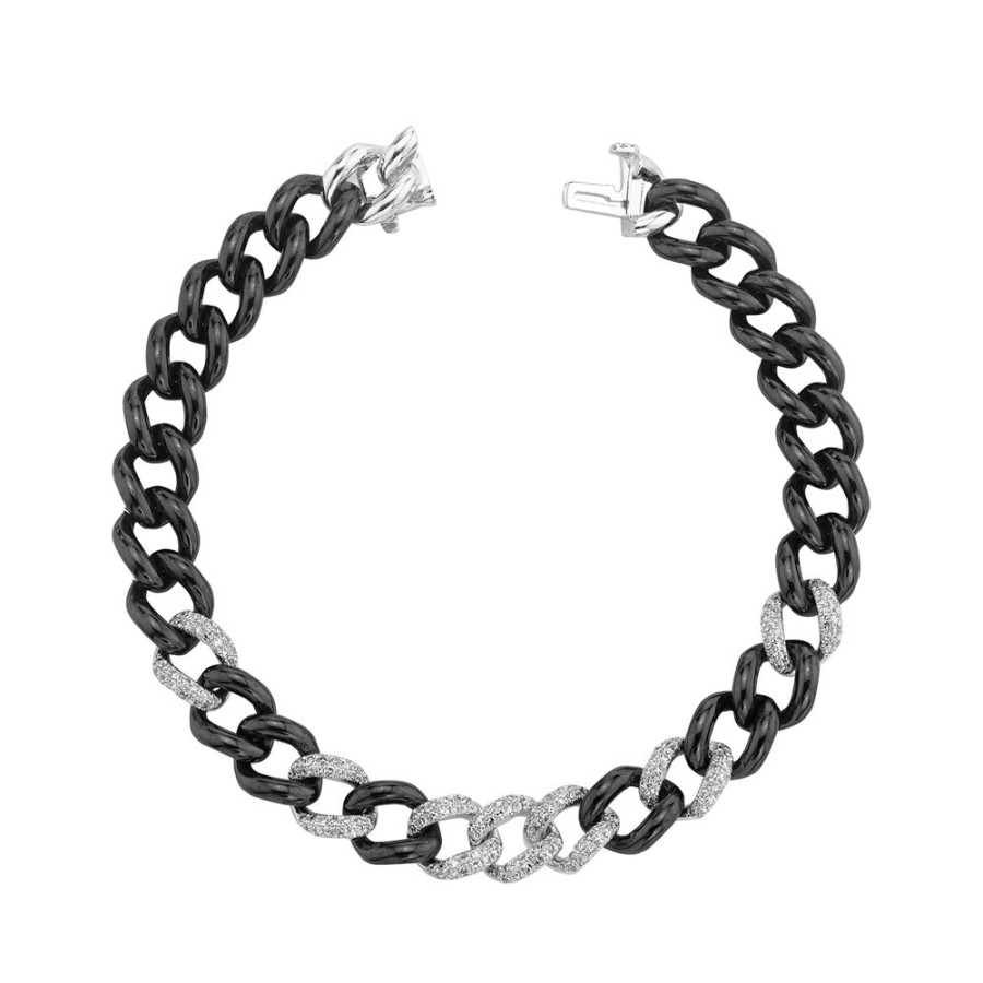 Jewelry SHAY | Medium Black Ceramic & Diamond Bracelet - White Gold