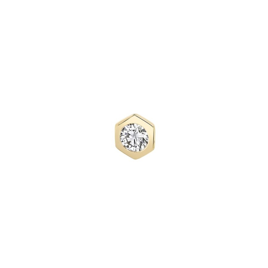 Jewelry Lizzie Mandler | Solitaire Round Diamond Bezel Stud - Yellow Gold