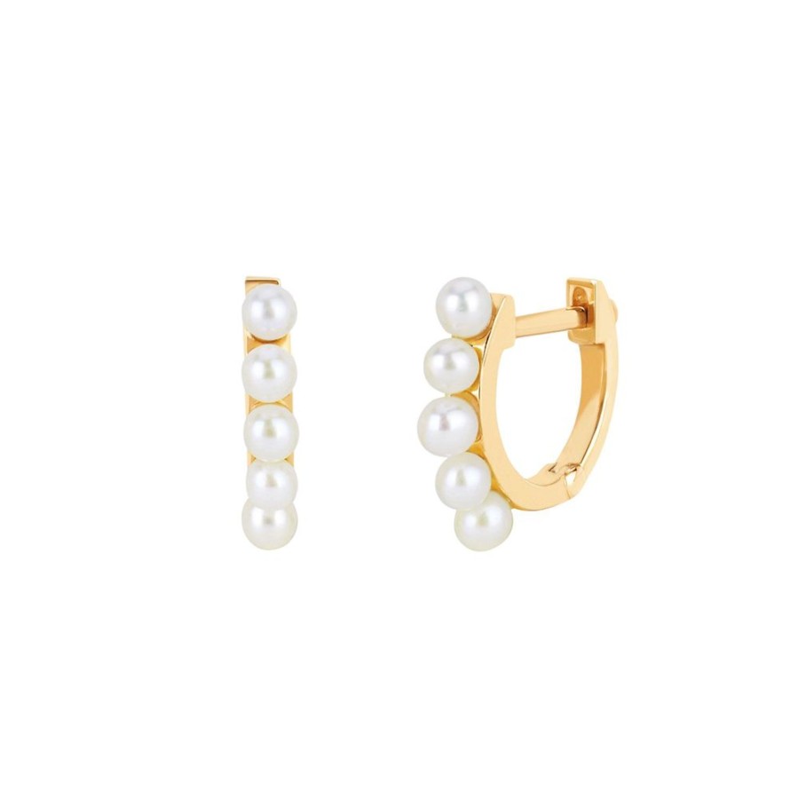 Jewelry EF Collection | Mini Pearl Huggies - Yellow Gold