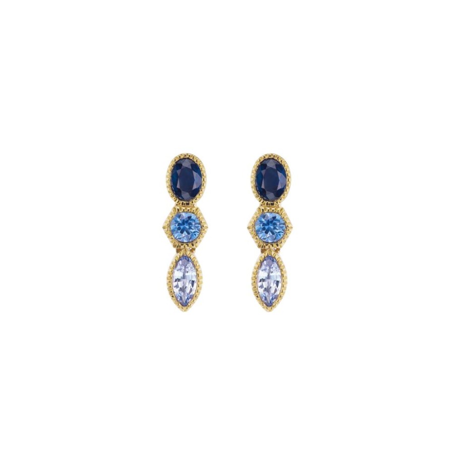 Jewelry Ark | Lakshmi Triple Drop Earrings - Dark Blue Sapphire