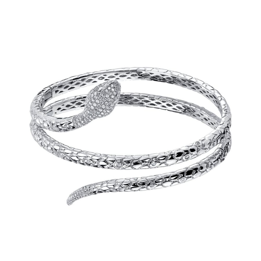 Jewelry Borgioni | Snake Hinged Diamond Cuff - White Gold