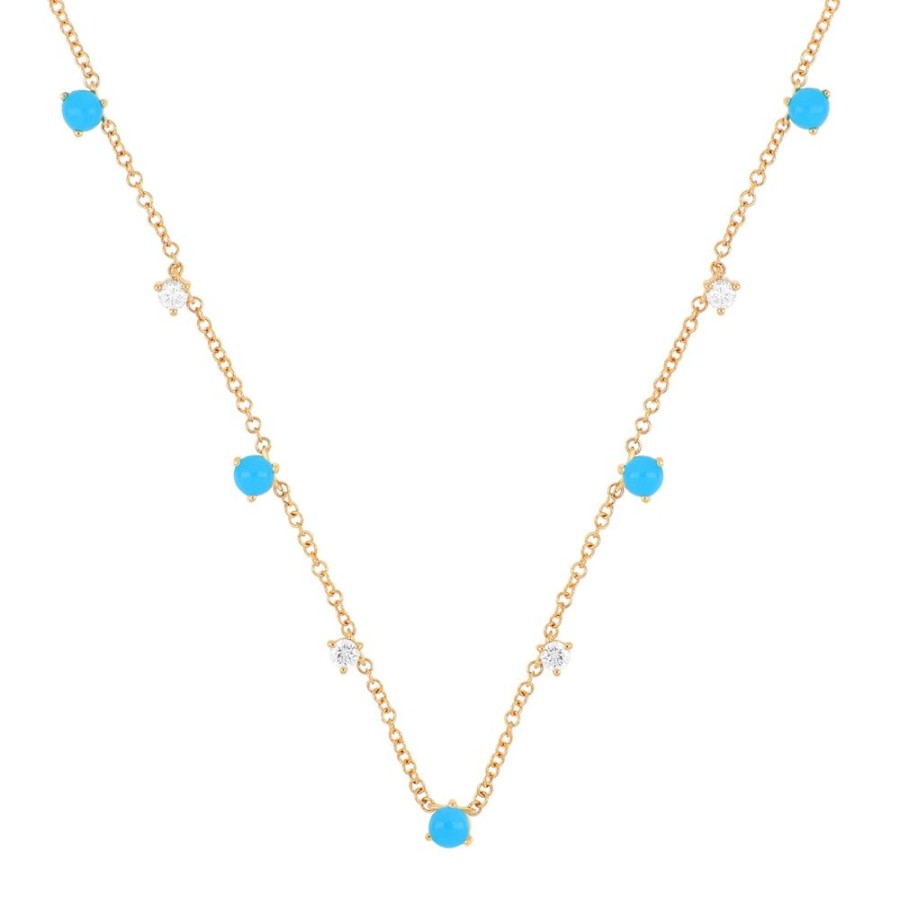 Jewelry EF Collection | Multi Turquoise & Diamond Necklace - Rose Gold