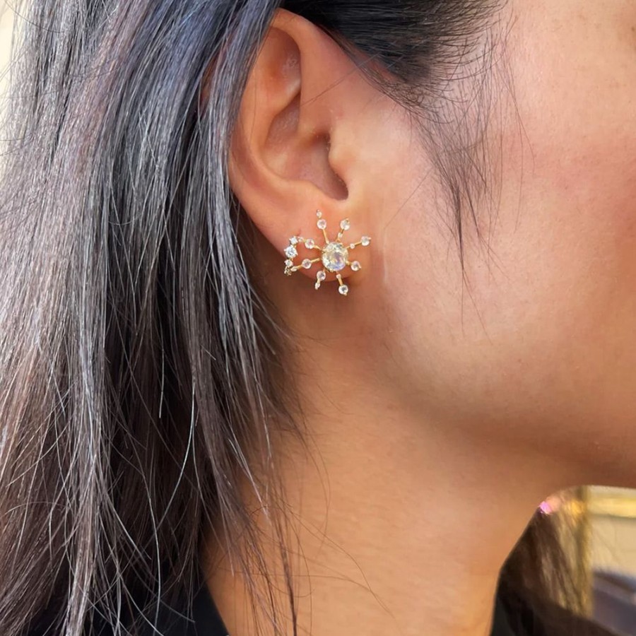 Jewelry YI Collection | Moonstone And Diamond Starburst Earrings