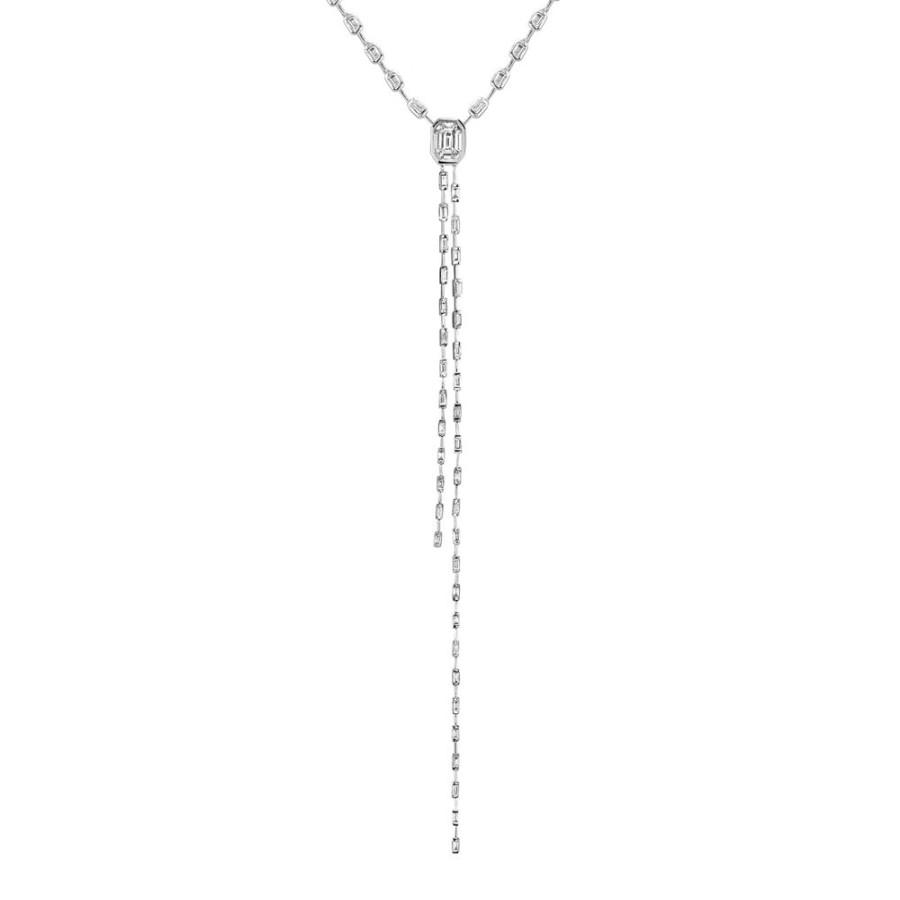 Jewelry SHAY | Illusion Double Baguette Lariat Necklace - White Gold