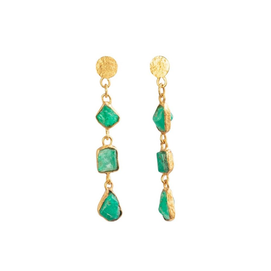 Jewelry Lou Zeldis & Liz Marx Studios | Raw Colombian Emerald 3 Drop Earrings