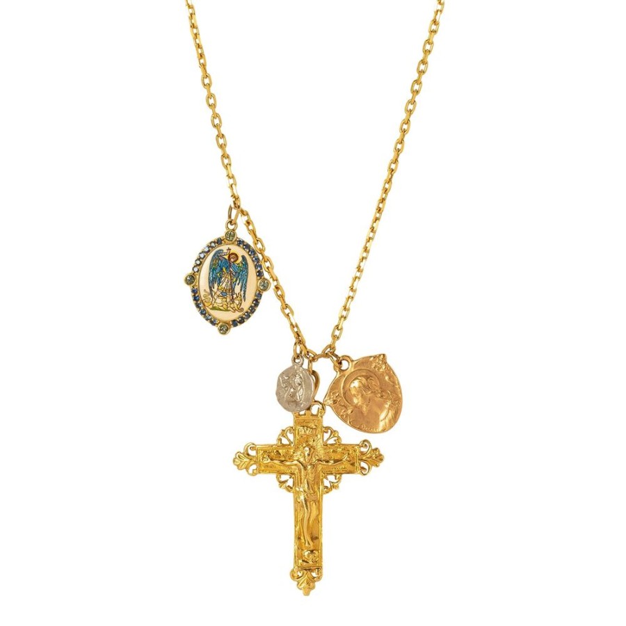 Jewelry Colette | Cross, Coin & Angel Medallion Necklace