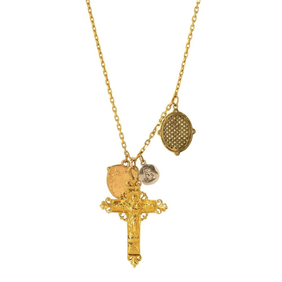 Jewelry Colette | Cross, Coin & Angel Medallion Necklace