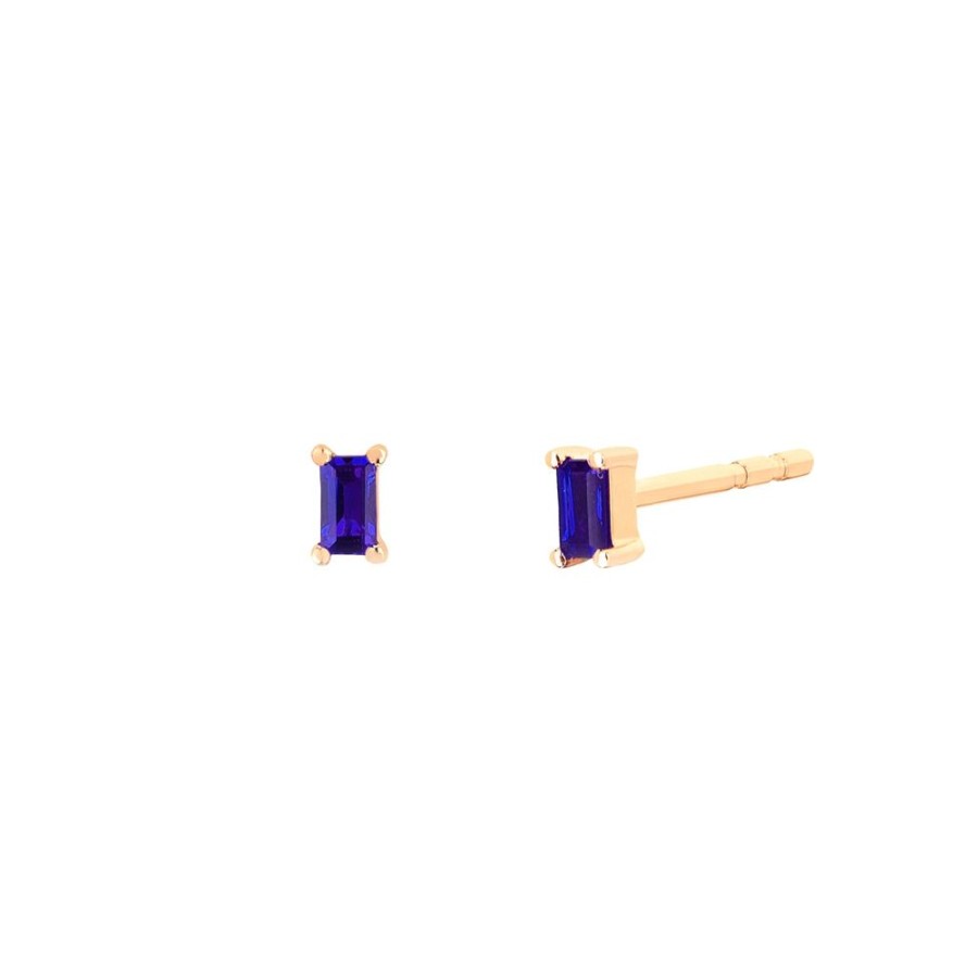 Jewelry EF Collection | Blue Sapphire Baguette Studs - Yellow Gold