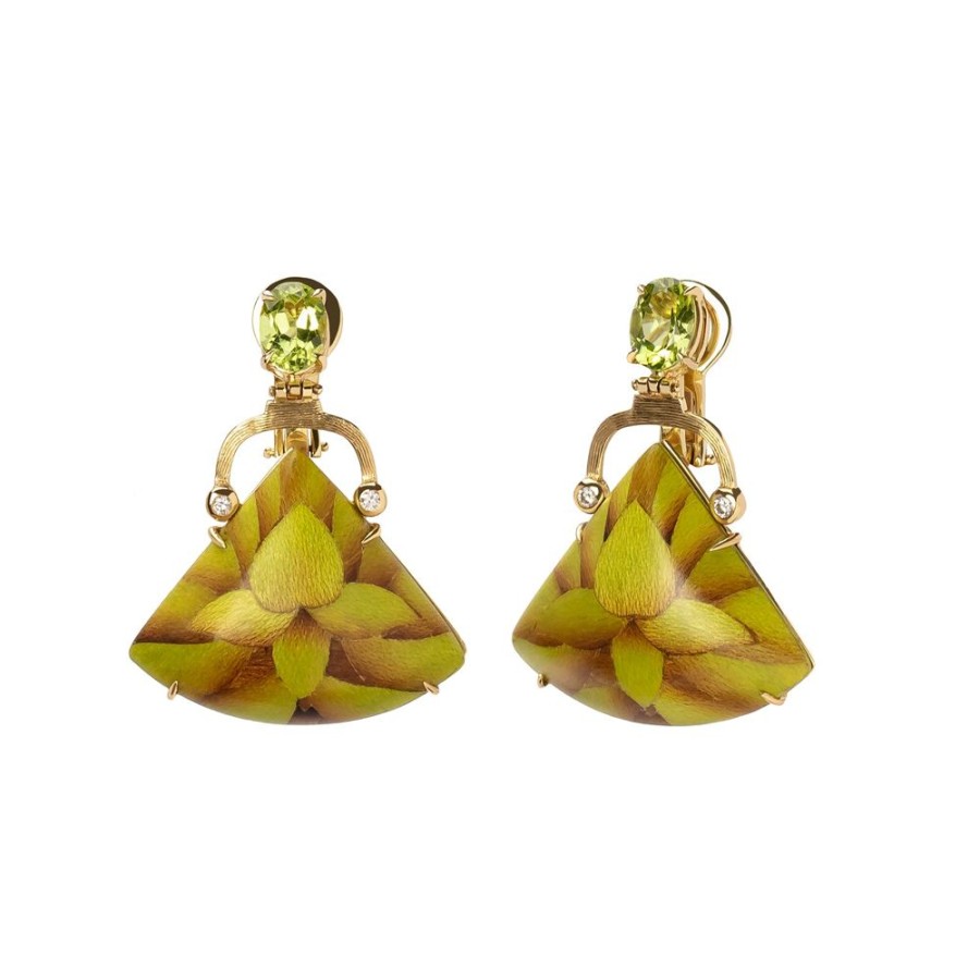 Jewelry Silvia Furmanovich | Marquetry Green Orchid Peridot Triangle Earrings