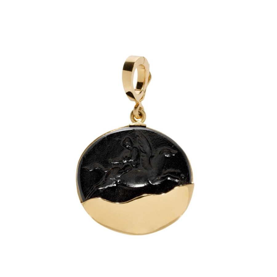 Jewelry Azlee | Pegasus Venetian Black Glass Gold Dipped Coin