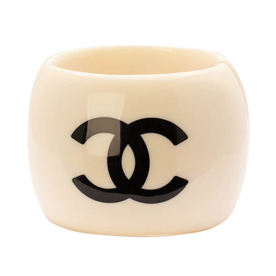 Jewelry Antique & Vintage Jewelry | Chanel White Acrylic Clamper Bangle