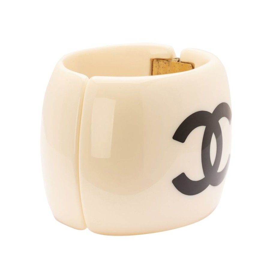 Jewelry Antique & Vintage Jewelry | Chanel White Acrylic Clamper Bangle