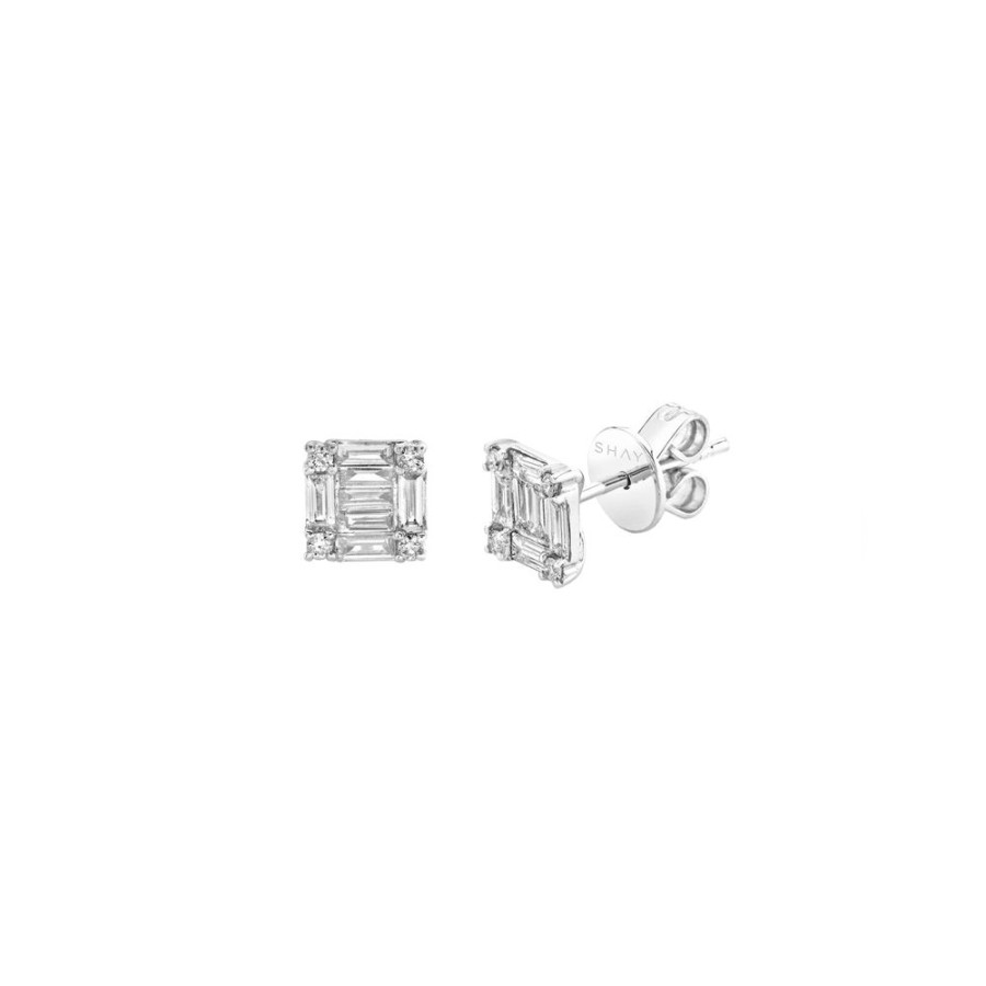 Jewelry SHAY | Square Stacked Baguette Diamond Studs