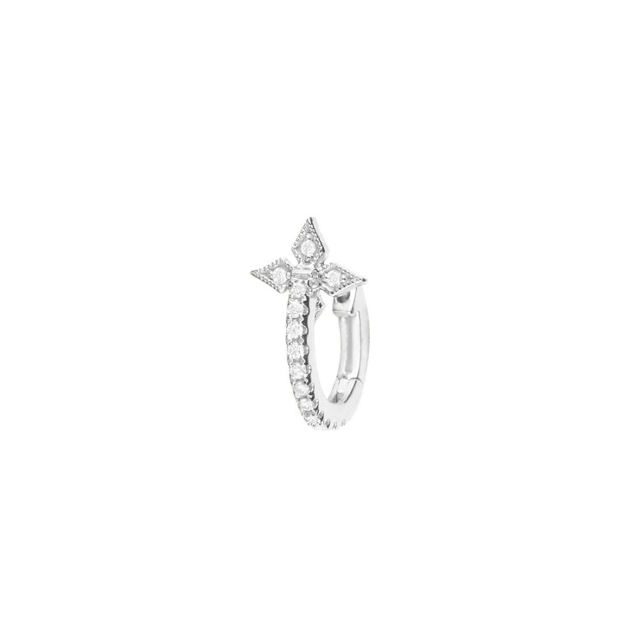 Jewelry Stone Paris | Cross Tiny Hoop - White Gold