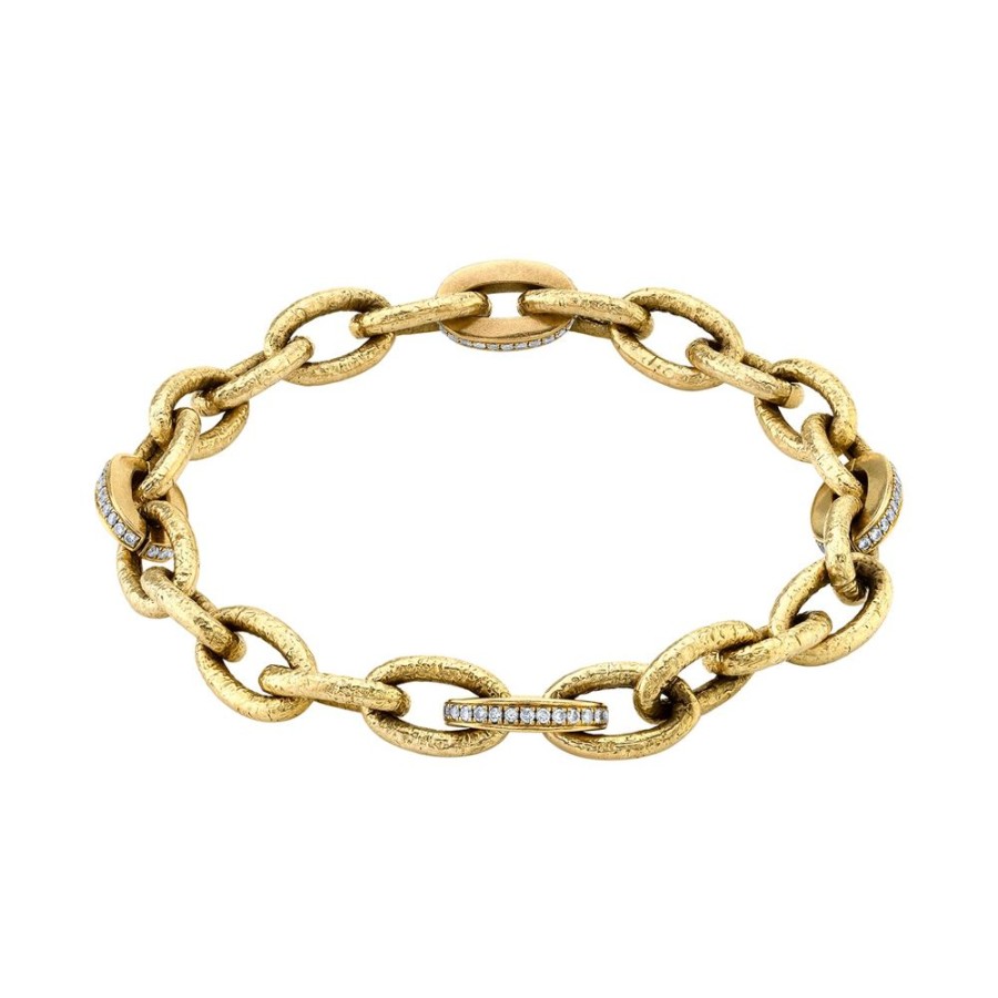 Jewelry Borgioni | Diamond Link Elastic Bracelet - Yellow Gold