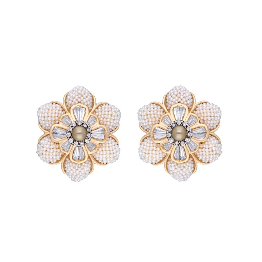 Jewelry Moksh | Taantvi Petal Earrings - Diamond And Pearl