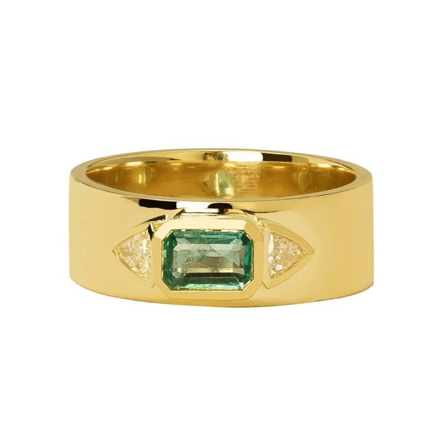 Jewelry Azlee | Thick Band Ring - Emerald & Diamond