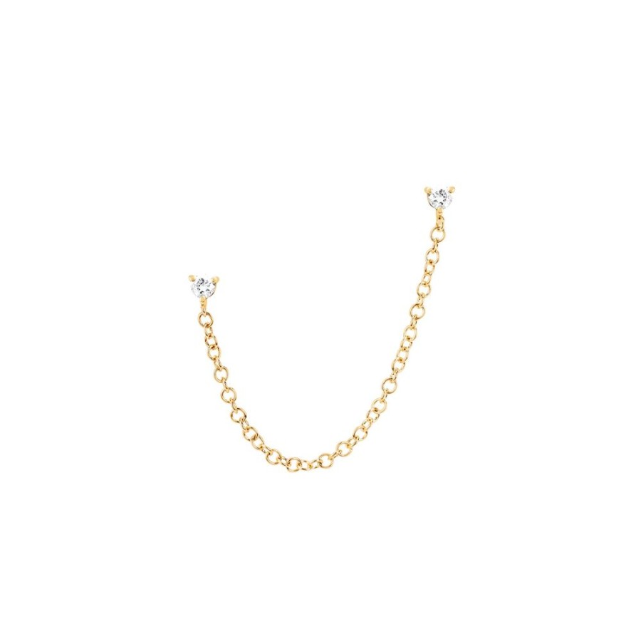 Jewelry EF Collection | Double Diamond Chain Stud Earring - Yellow Gold