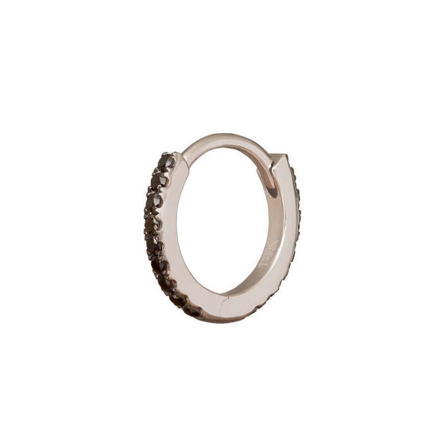 Jewelry Trouver | Paved Black Diamond Huggie 8Mm - White Gold