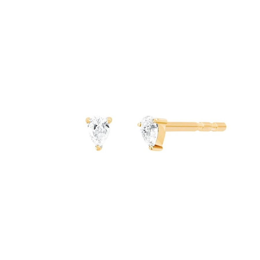 Jewelry EF Collection | Mini Pear Diamond Studs - Yellow Gold