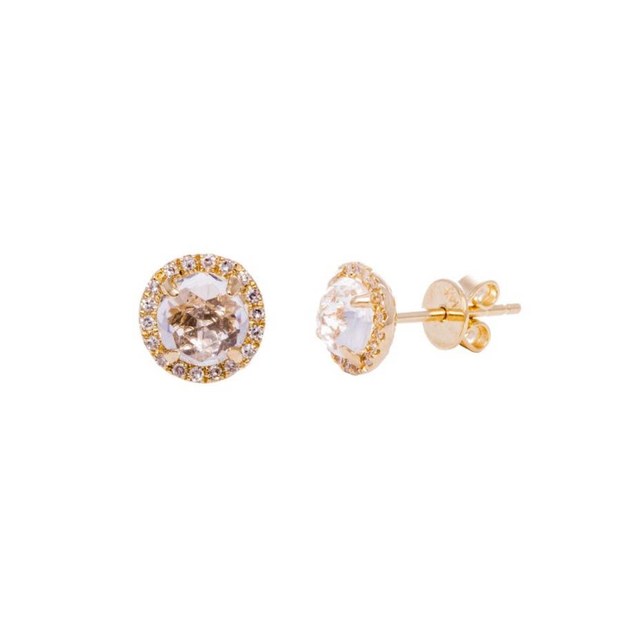 Jewelry EF Collection | Diamond & White Topaz Studs - Gold