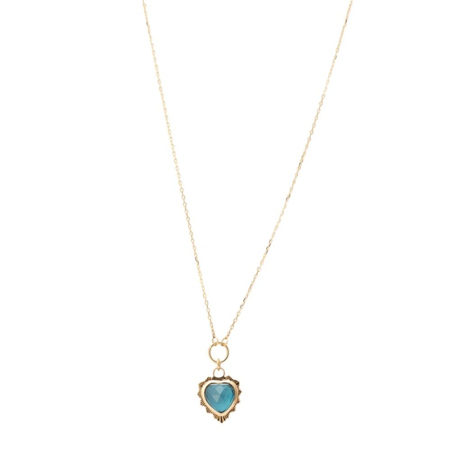 Jewelry Foundrae | Blue Topaz Heart Love Mini Medallion Drop Necklace