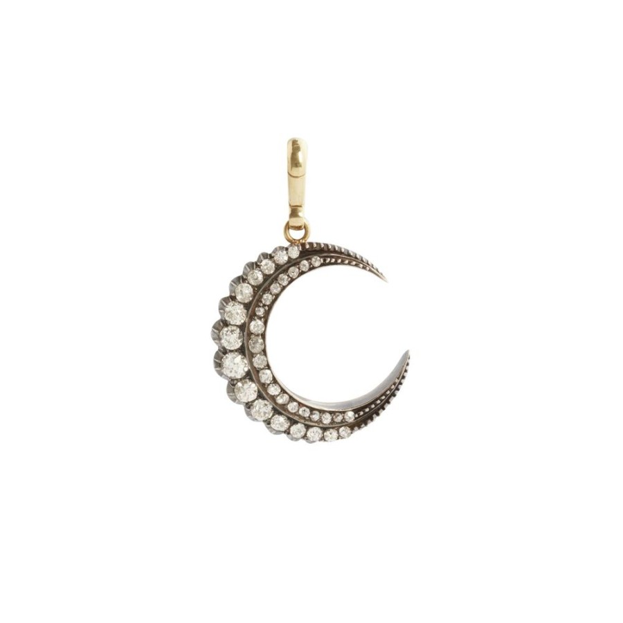 Jewelry Jenna Blake | Small Blackened Diamond Crescent Charm