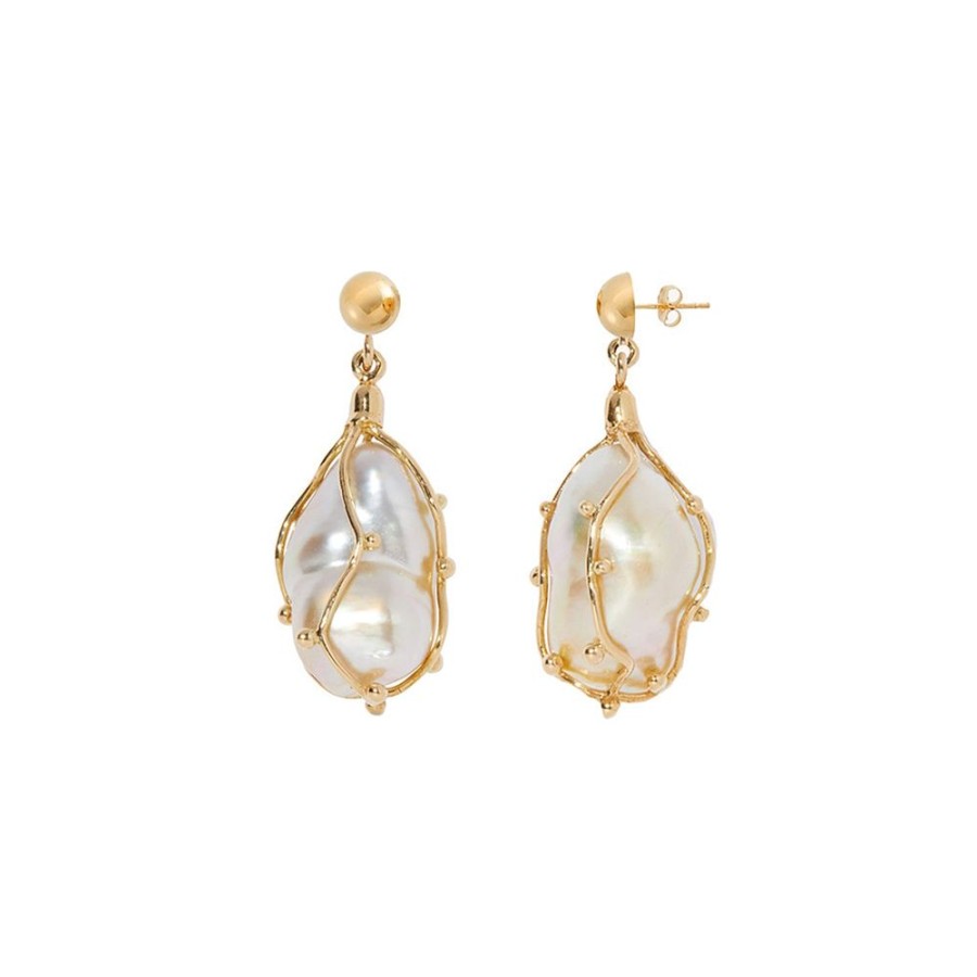 Jewelry Milamore | Kintsugi White Pearl Drop Earrings