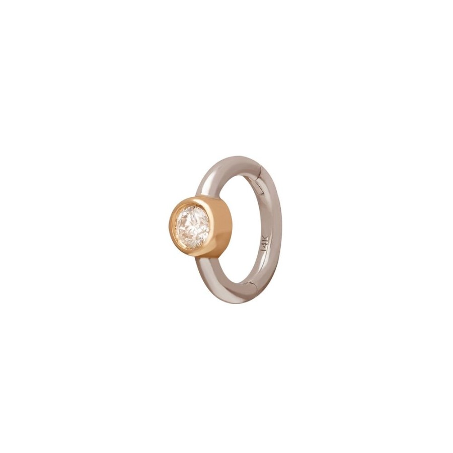 Jewelry Trouver | Round Bezel Huggie 5Mm - White & Yellow Gold