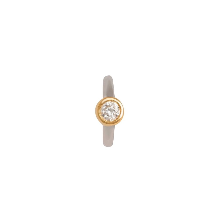 Jewelry Trouver | Round Bezel Huggie 5Mm - White & Yellow Gold