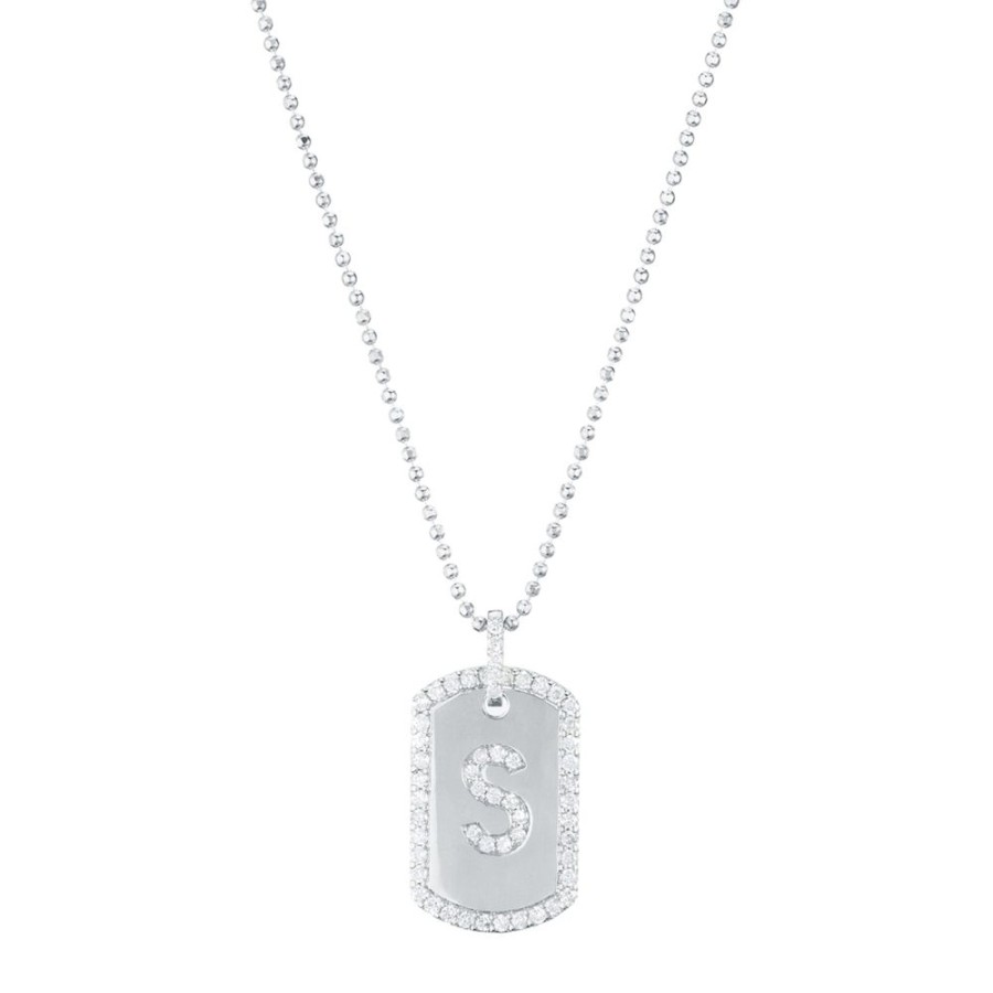 Jewelry Carbon & Hyde | Custom Initial Dog Tag Necklace - White Gold