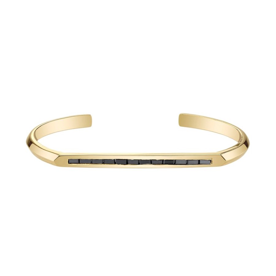 Jewelry Lizzie Mandler | Flat Top Baguette Black Diamond Cuff - Yellow Gold