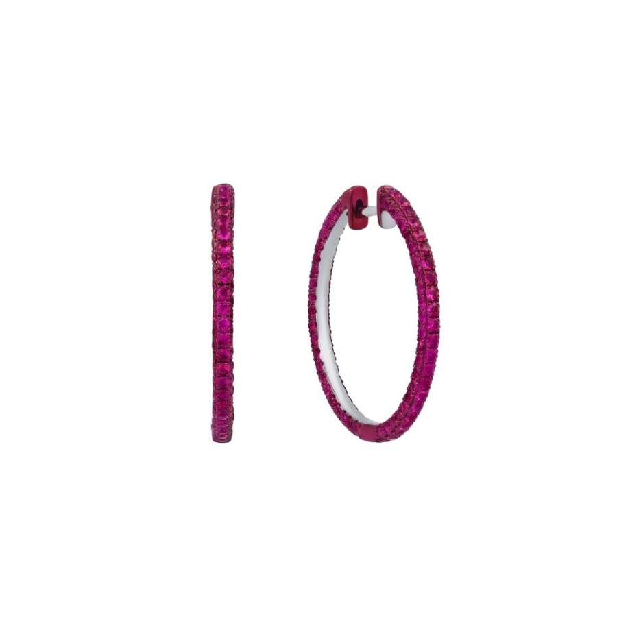 Jewelry Graziela | Ruby 3 Sided Color Rhodium Huggie Earrings