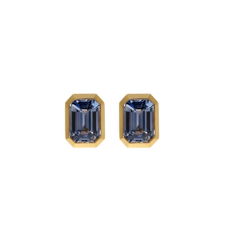 Jewelry Azlee | Medium Bezel Sapphire Studs