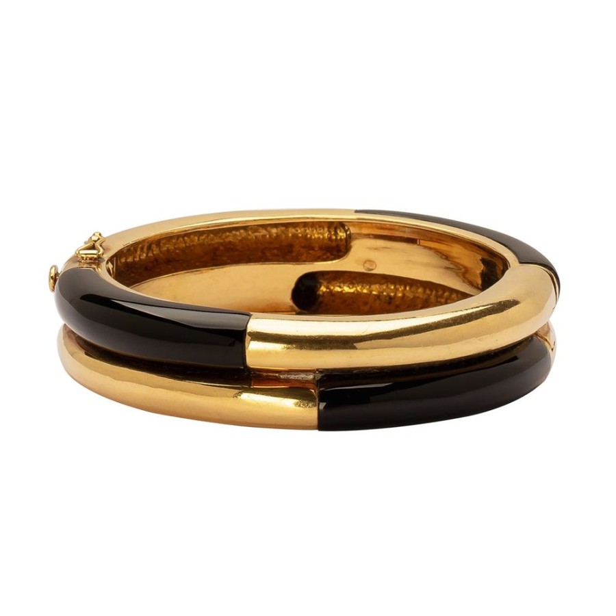 Jewelry Antique & Vintage Jewelry | Onyx & Gold Double Cuff Bangle