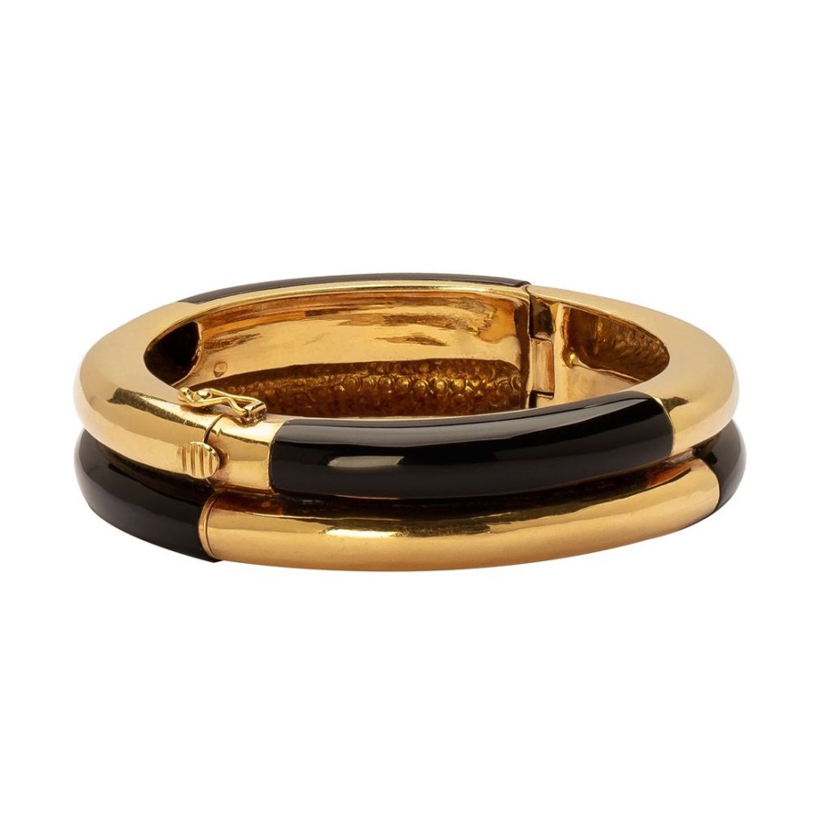 Jewelry Antique & Vintage Jewelry | Onyx & Gold Double Cuff Bangle