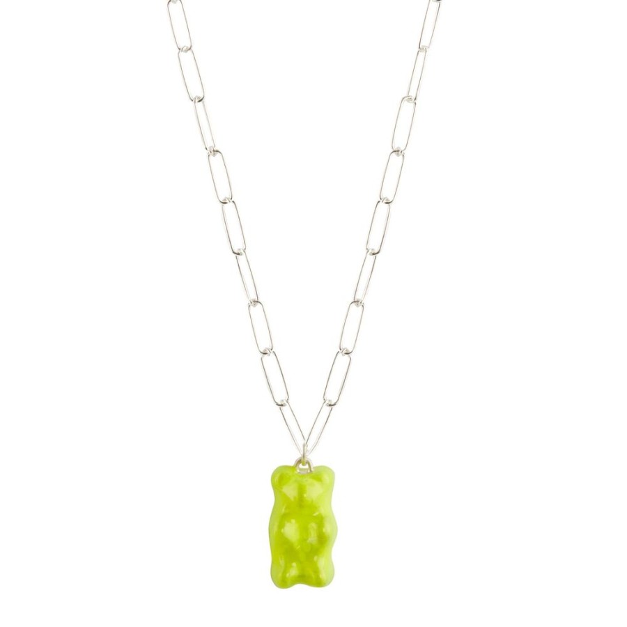 Jewelry Maggoosh | Gummy Pendant Necklace - Neon Yellow & Paperclip Silver