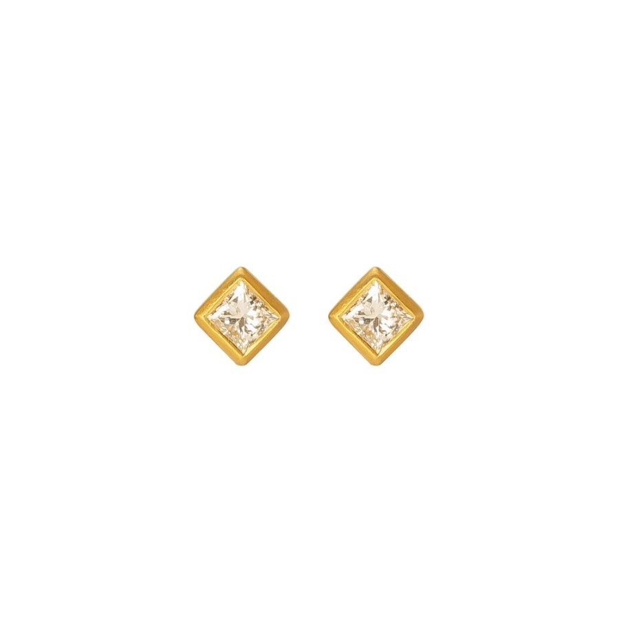 Jewelry Loriann Stevenson | Princess Cut Diamond Studs - Yellow Gold