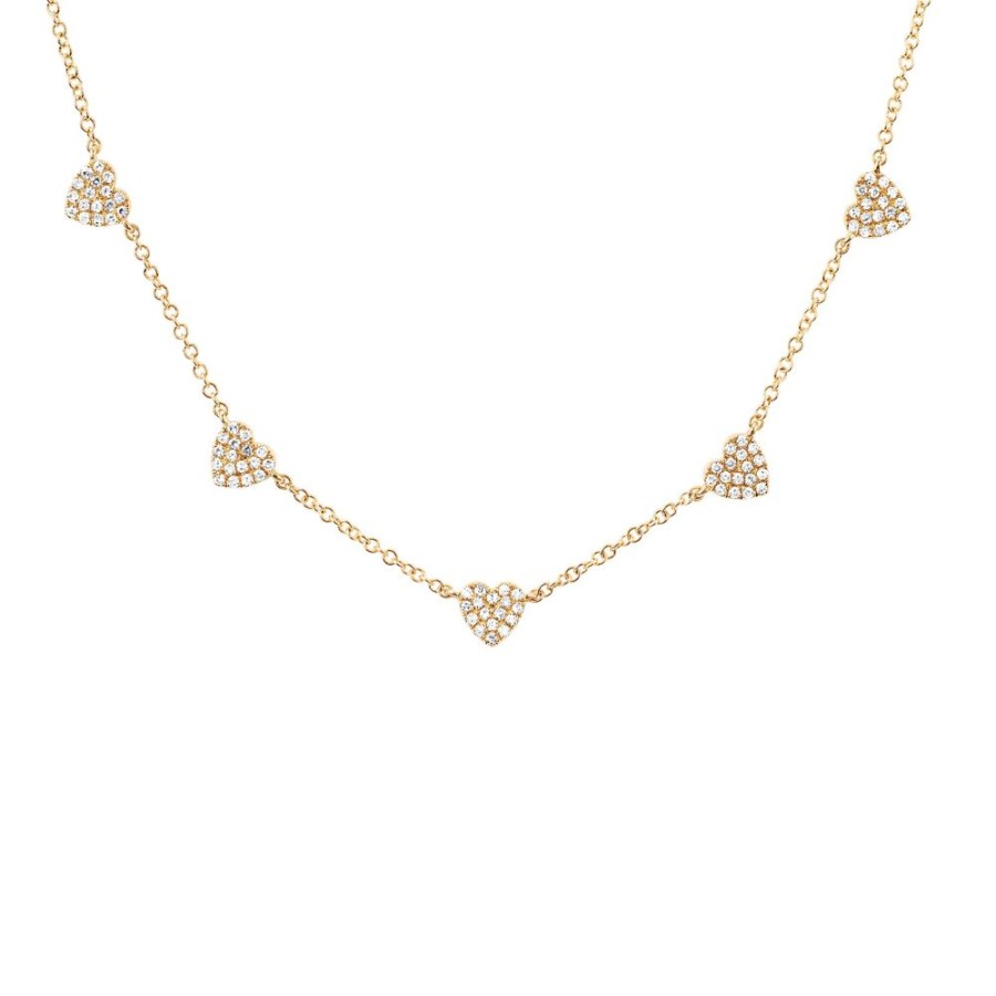 Jewelry EF Collection | 5 Mini Diamond Heart Necklace - Yellow Gold