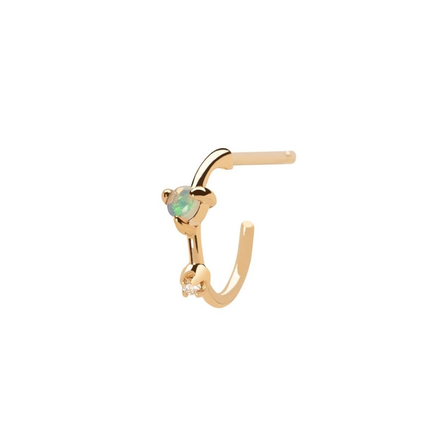 Jewelry WWAKE | Mini Two-Step Hoop Earring - Opal & Diamond