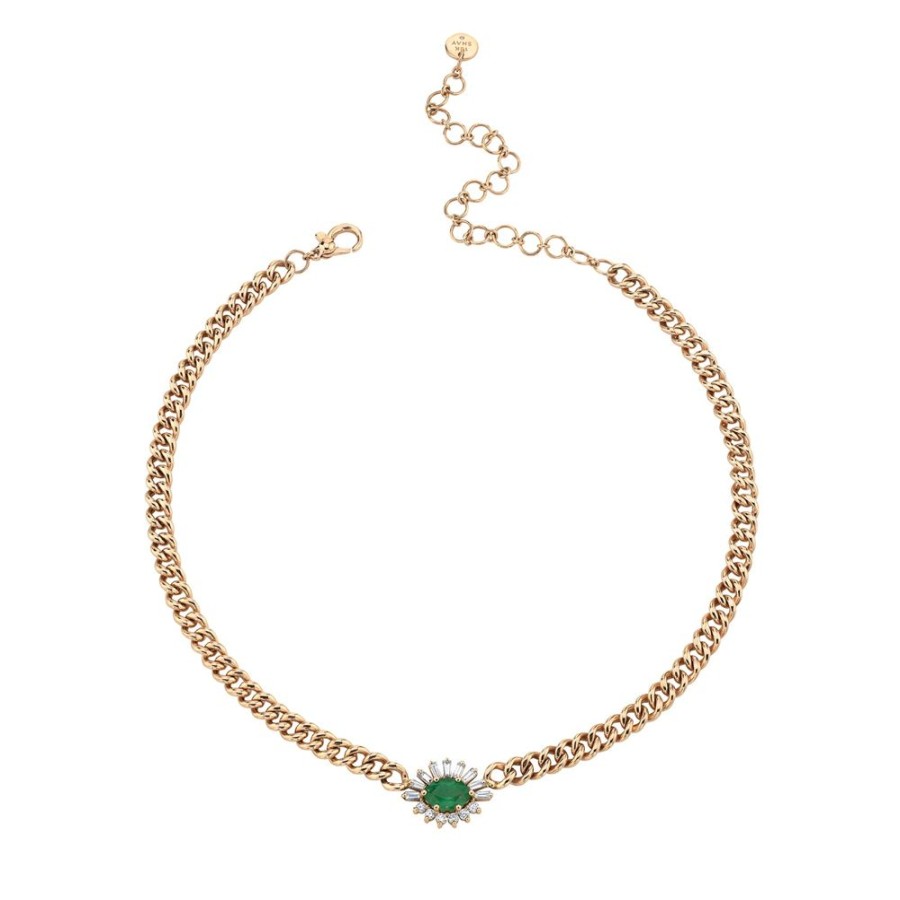 Jewelry SHAY | Mini Emerald And Diamond Evil Eye Gold Link Necklace