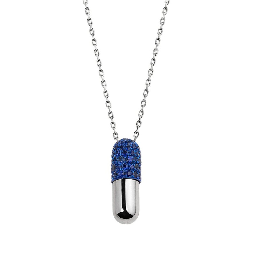 Jewelry Elior | Large Blue Sapphire Pill Pendant Necklace - White Gold