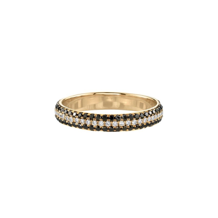 Jewelry Lizzie Mandler | Three Row Black & White Diamond Cigar Band - Yellow Gold