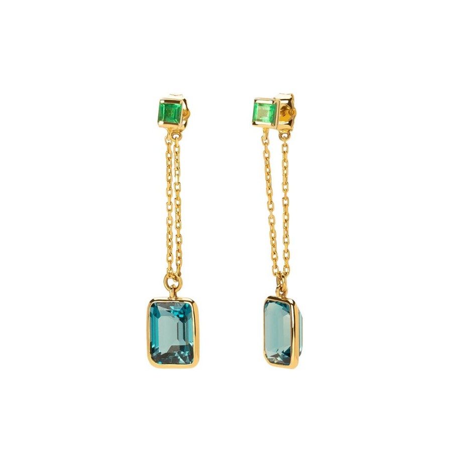 Jewelry YI Collection | Chain Earrings - Topaz & Emerald