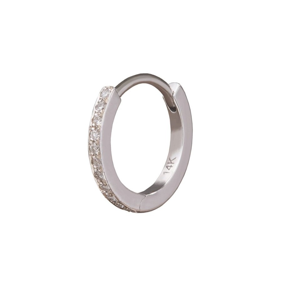 Jewelry Trouver | Half Paved Huggie 9.5Mm - White Gold