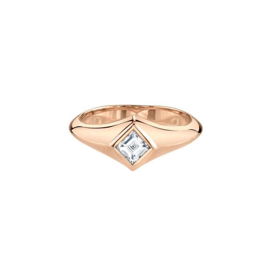 Jewelry Lizzie Mandler | Knife Edge Carre Diamond Signet Pinky Ring - Rose Gold