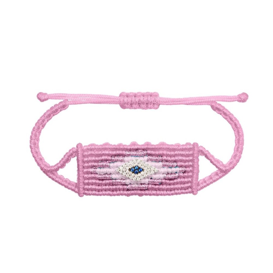 Jewelry Diane Kordas | Pink Square Evil Eye Woven Bracelet